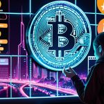 **Image:** A futuristic cityscape with glowing neon signs displaying cryptocurrency symbols (Bitcoin, Ethereum, etc.). In the foreground, a person is using a holographic interface to manage their digital assets, with a satisfied expression. The overall tone is optimistic and forward-thinking, reflecting the potential of cryptocurrencies and blockchain.